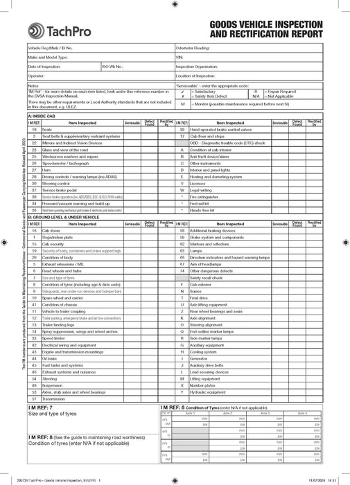 Goods Vehicle Inspection & Maintenance Pad - Jackson Handling Ltd