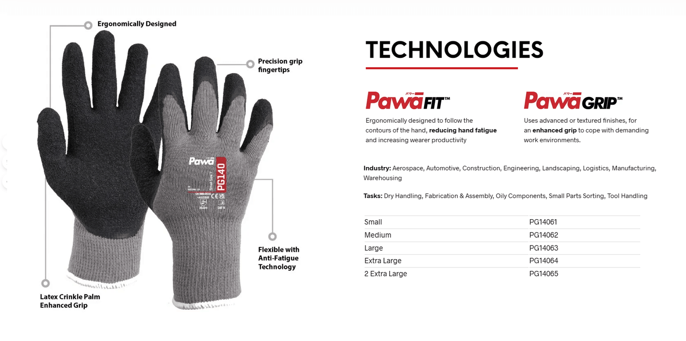 Pawa PG140 Multi - Purpose Glove ( 12 pairs per bag ) - Jackson Handling Ltd