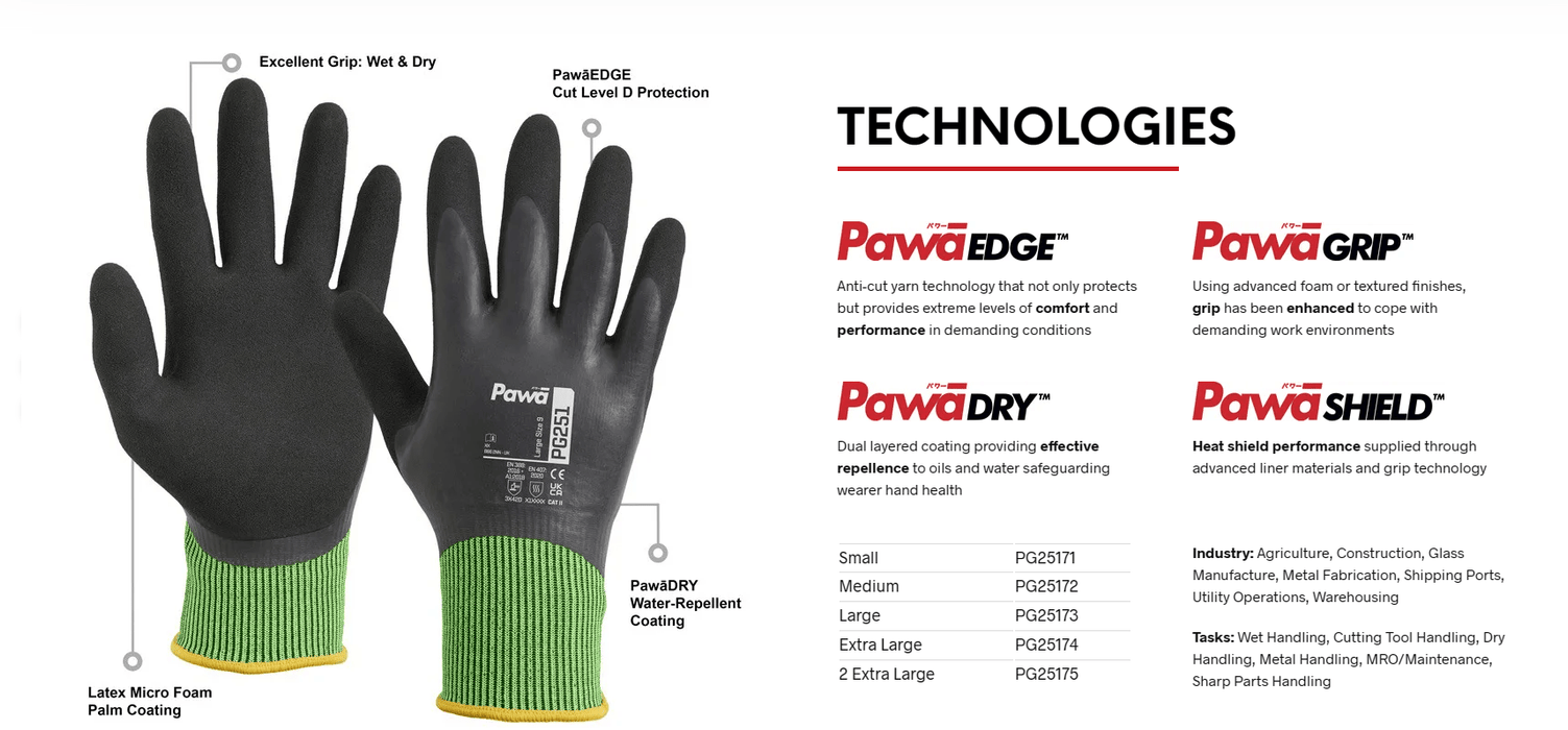 Pawa PG251 Water - Repellent Anti - Cut Gloves ( 12 pairs per bag ) - Jackson Handling Ltd