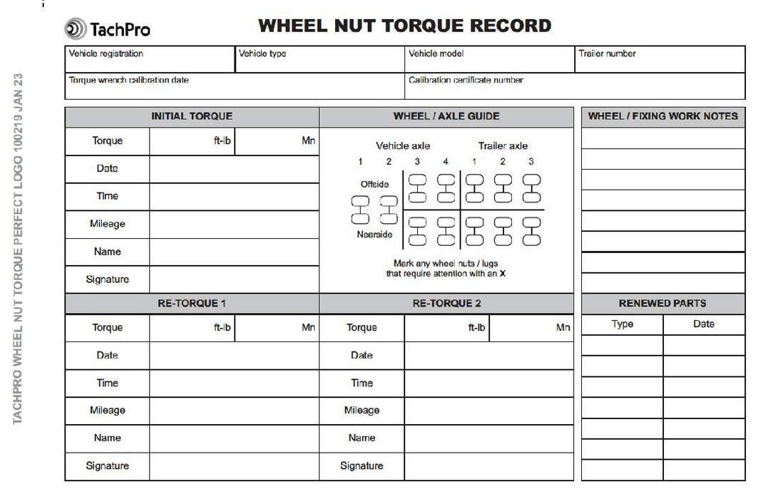 Wheel Nut Torque Record Books - Jackson Handling Ltd