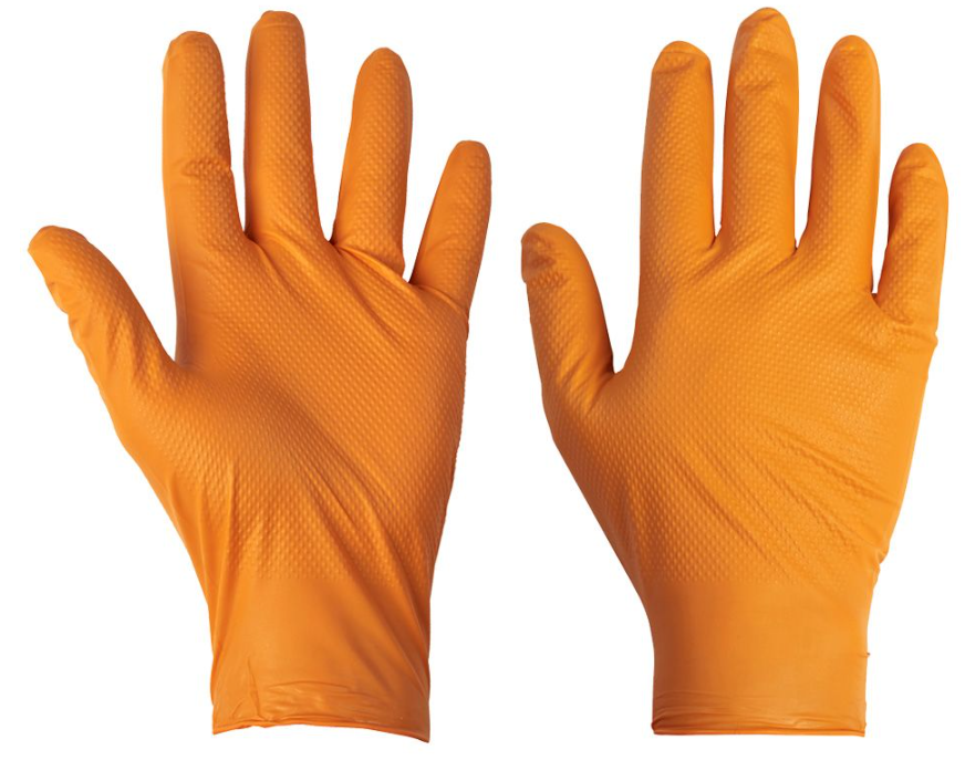 Orange Disposable Nitrile Diamond Grip Gloves ( 100pcs per dispenser / 10 dispensers per case )