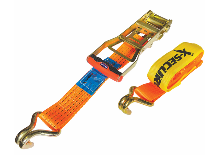 X-Secure Ergonomic Ratchet lashings (x2 wear sleeves)  - Orange webbing (Supplied in Box Qty)