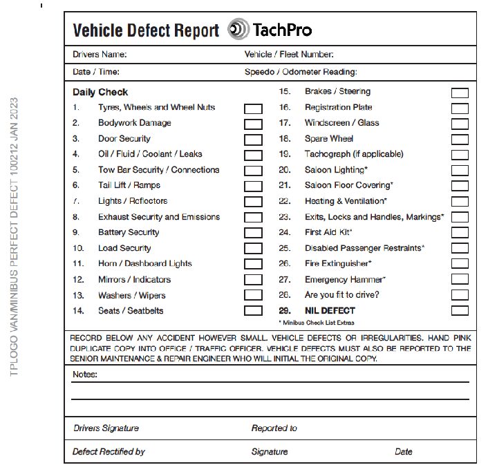 50 Page Van & Minibus Daily Check & Defect Book