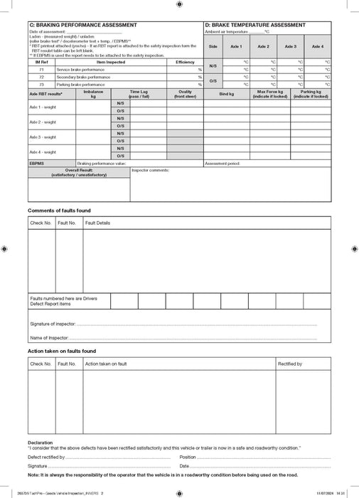 Goods Vehicle Inspection & Maintenance Pad - Jackson Handling Ltd