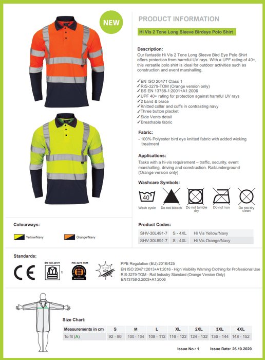 Hi - Vis 2 Tone Yellow Long Sleeve Polo Shirt - Yellow - Jackson Handling Ltd