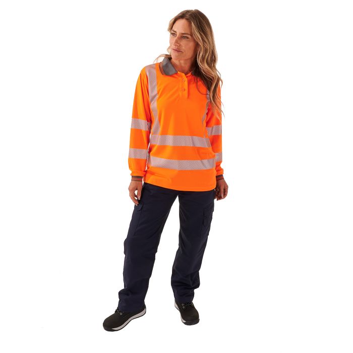 Ladies Hi Vis Savannah Birds Eye Long Sleeved Polo - Jackson Handling Ltd