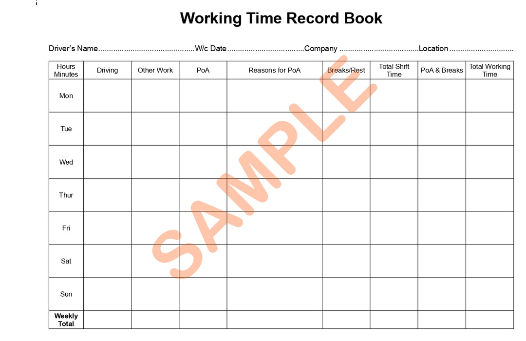 Working Time Record Book - 26 Duplicate Pages