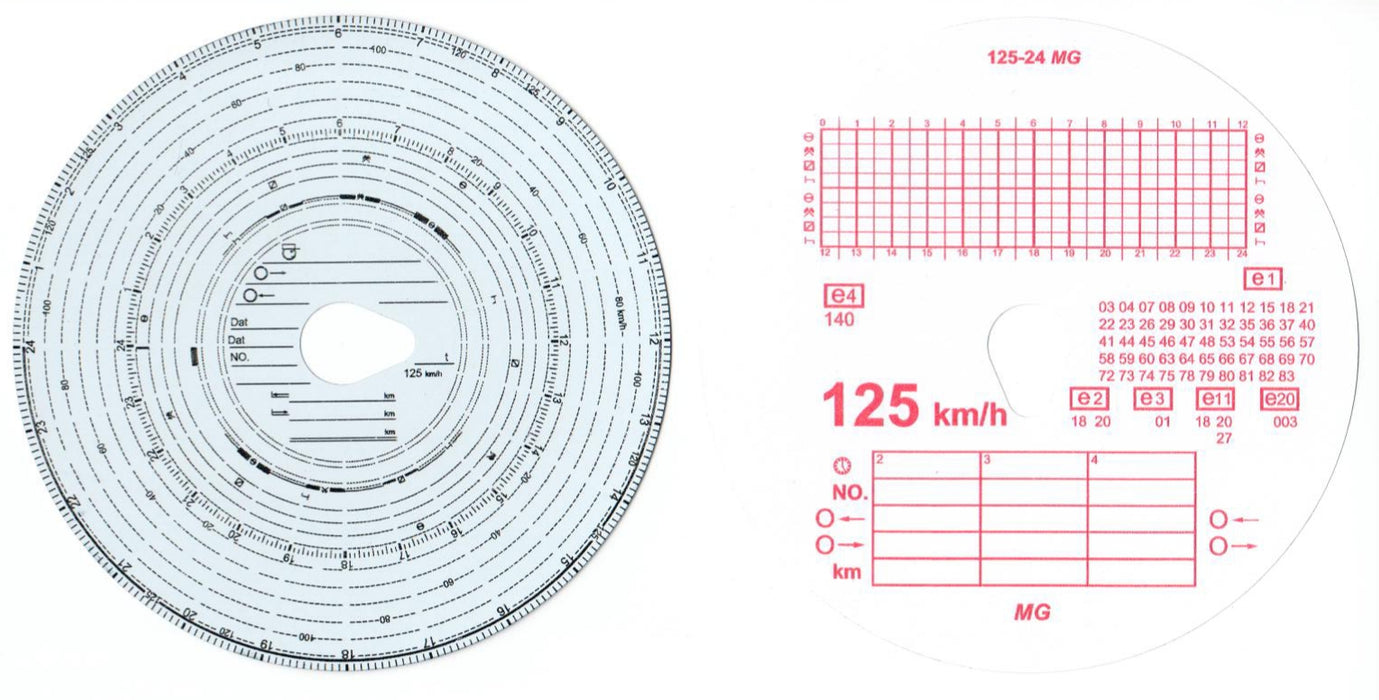 125kmh Black Combi Analogue Tachograph Charts