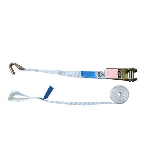 25mm WWhite Ratchet Strap With Claw Hook Ratchet Tail & 10cm Loop Winch Strap - Jackson Handling Ltd