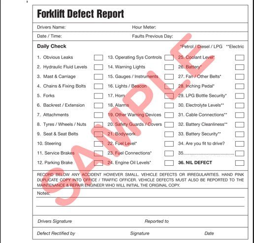 50 Page Fork Lift Truck Daily Check & Defect Book - Jackson Handling Ltd