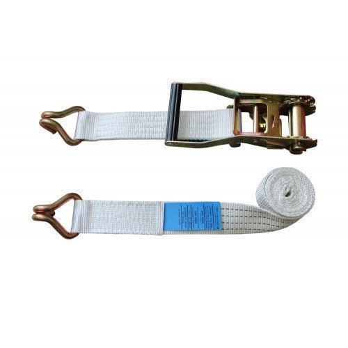 50mm White Ratchet Strap With Claw Hooks - Jackson Handling Ltd